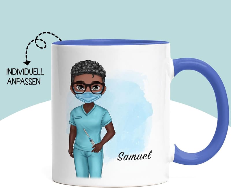 Personalisierte Tasse für Pfleger – Geschenk zum Abschluss in Blau