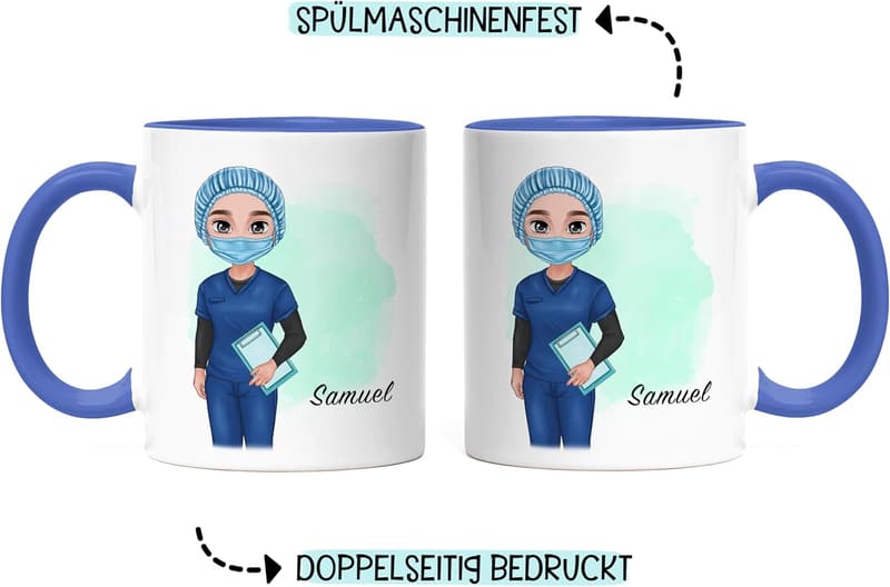 Personalisierte Tasse für Pfleger – Geschenk zum Abschluss in Blau