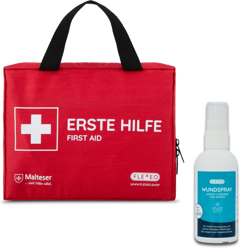 Erste-Hilfe-Set mit Wundspray, Kältekompressen und Pflastern