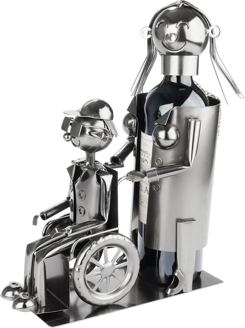 Weinflaschenhalter Metall Skulptur Rollstuhlfahrer - Geschenk für Pflegekräfte