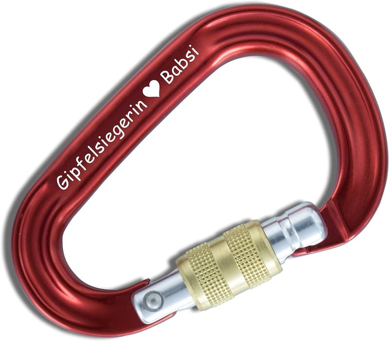 Karabiner HMS Stubai Pico Rot mit personalisierter Gravur für Kletterer