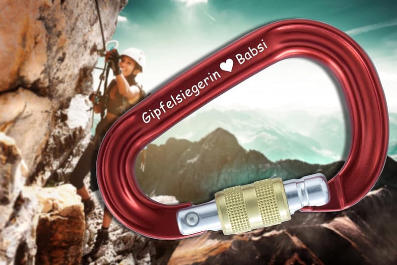Karabiner HMS Stubai Pico Rot mit personalisierter Gravur für Kletterer