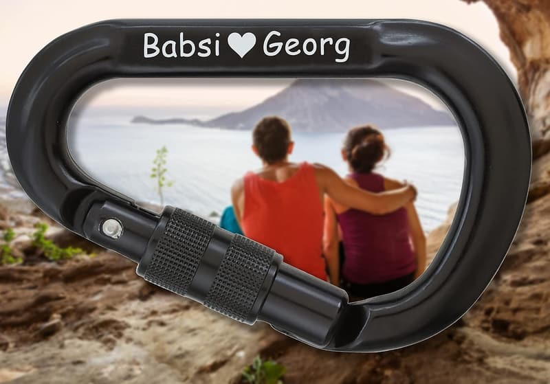 3D-Glas Karabinerhaken Pro HMS mit persönlicher Gravur für Kletterer