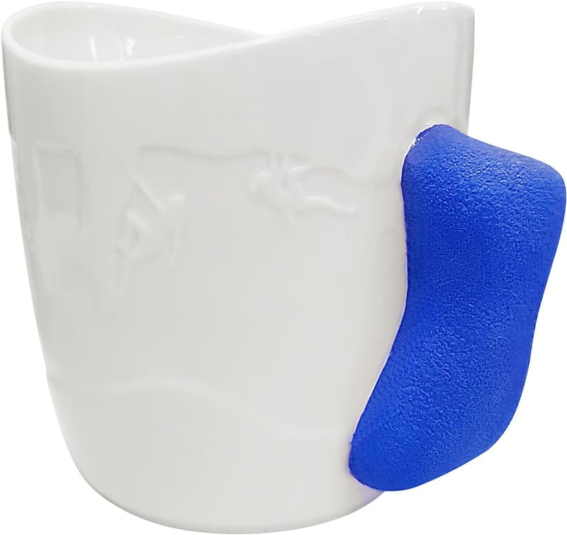 Klettertasse aus Keramik | Spülmaschinenfest für Kletterer (weiß+blau)