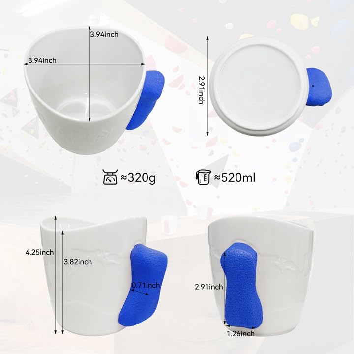 Klettertasse aus Keramik | Spülmaschinenfest für Kletterer (weiß+blau)