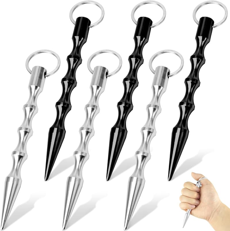 Selbstverteidigungs-Kubotan-Set für Frauen – 6 Schlüsselanhänger in Schwarz und Silber
