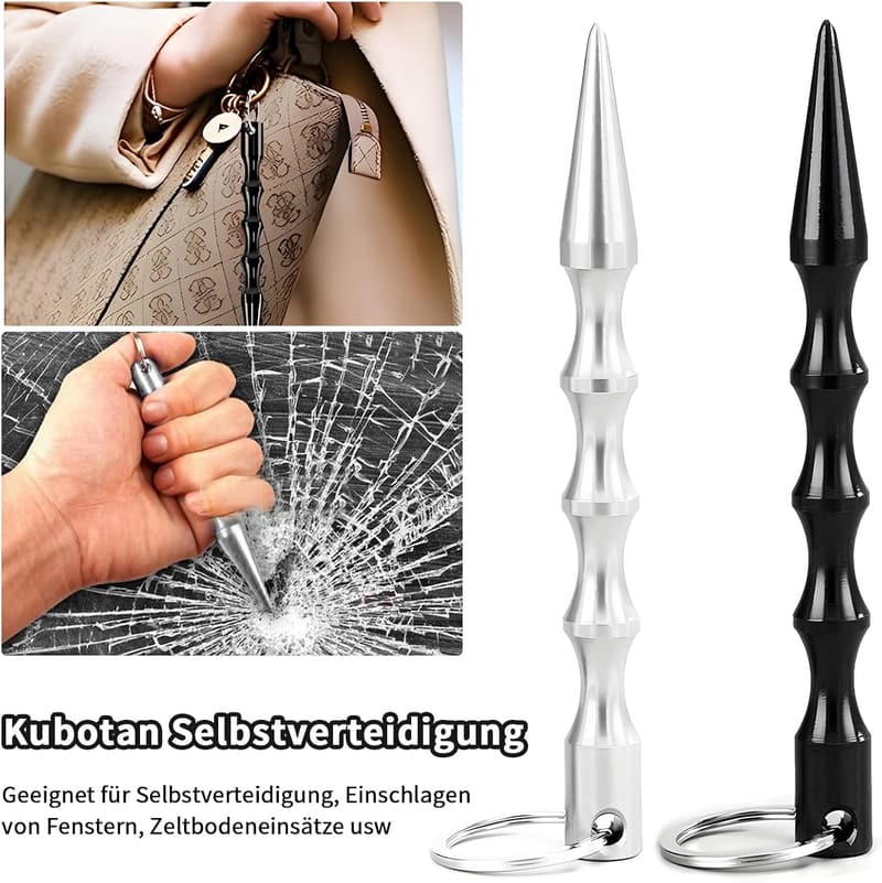 Selbstverteidigungs-Kubotan-Set für Frauen – 6 Schlüsselanhänger in Schwarz und Silber