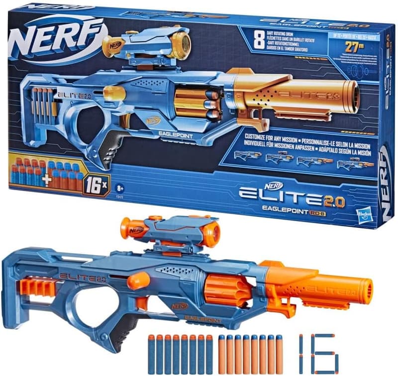 Nerf Elite 2.0 Eaglepoint RD-8 Blaster mit 8-Dart Trommel und 16 Darts