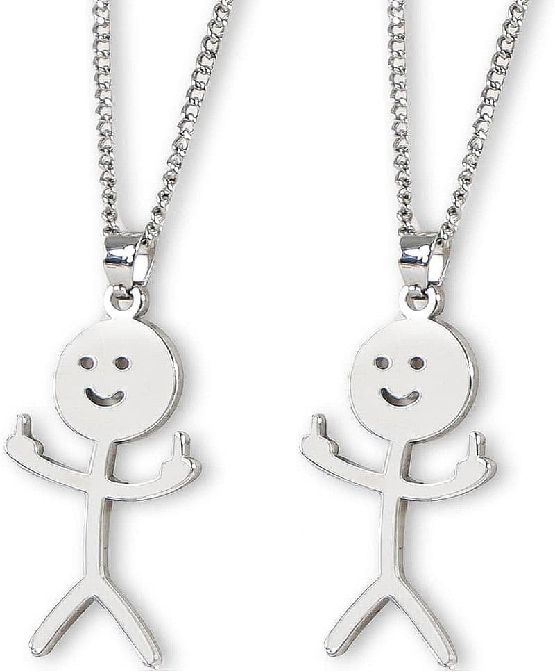 Freundschafts-Kette Set mit Humor - Silberne Smiley Finger Halsketten