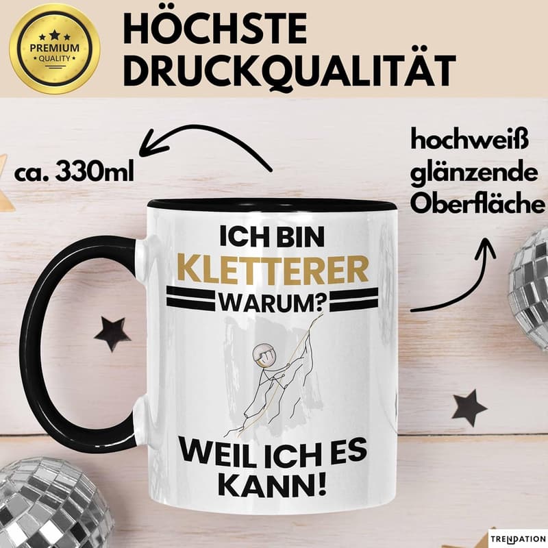 Geschenk für Kletterer - Lustige Tasse mit Spruch (Schwarz)
