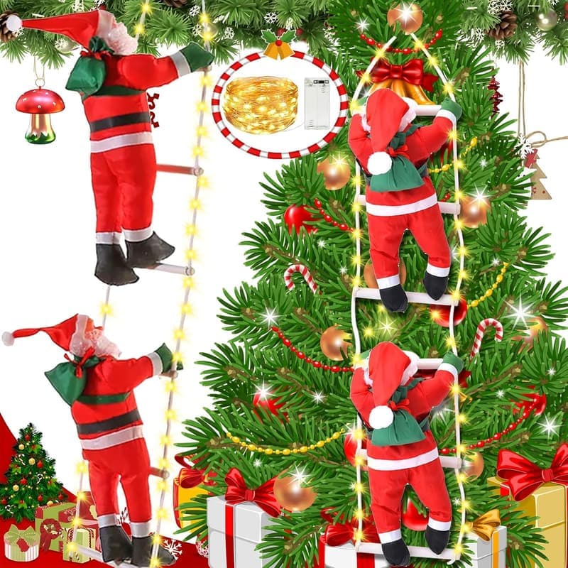 Weihnachtsmann Klettersspielzeug mit 3M LED Lichterkette für Weihnachtsdeko
