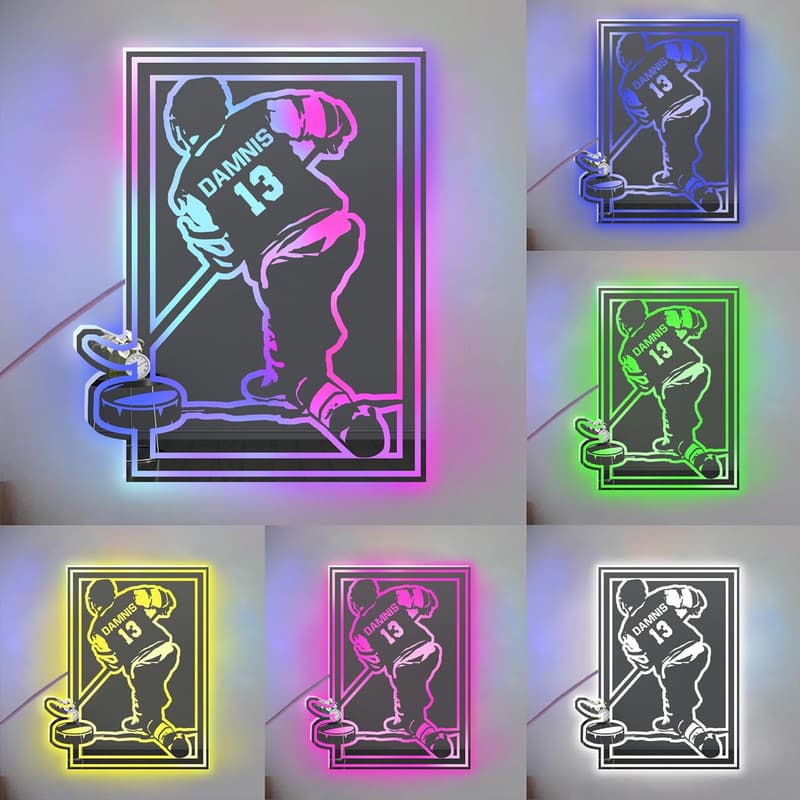 Personalisierte LED Hockey Wandkunst für Männer Jungen