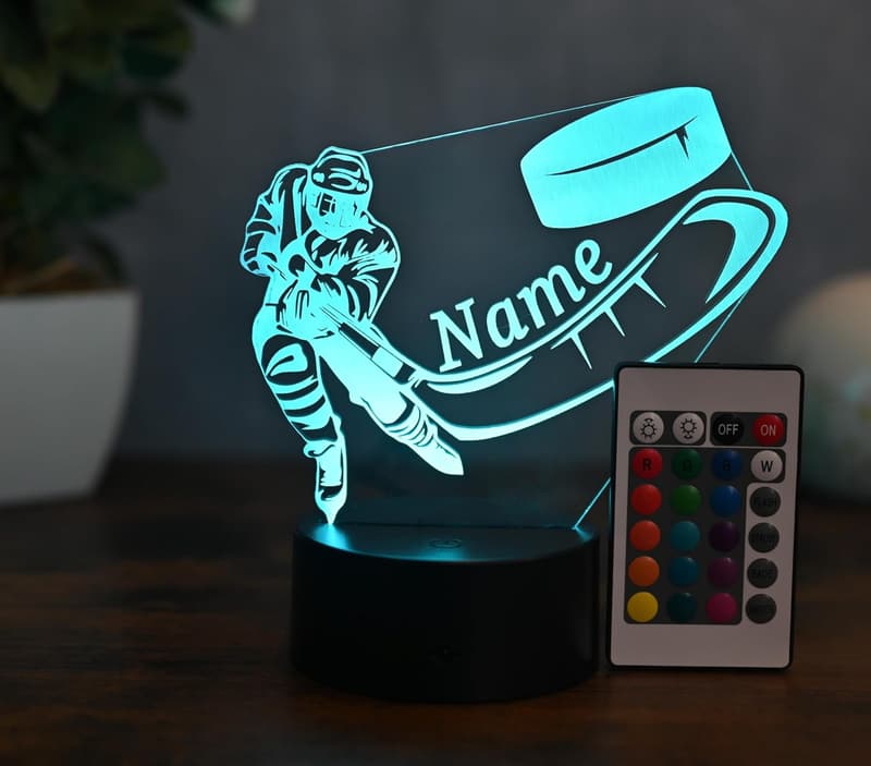 Personalisierte Eishockey LED Lampe – Nachtlicht für Hockeyspieler – 3D Gravur