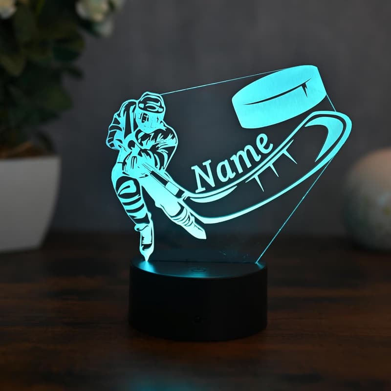 Personalisierte Eishockey LED Lampe – Nachtlicht für Hockeyspieler – 3D Gravur