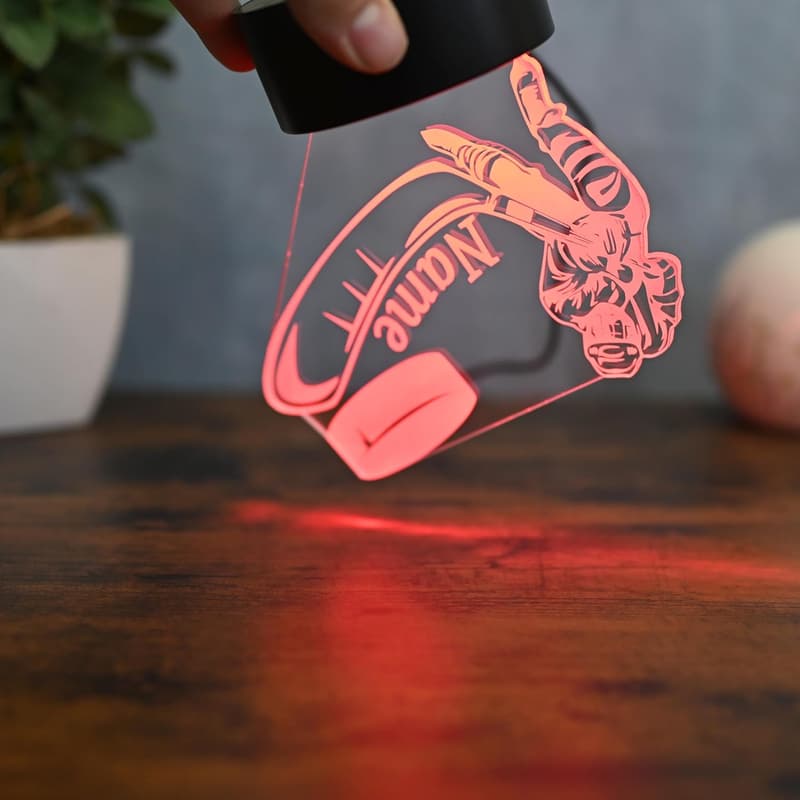 Personalisierte Eishockey LED Lampe – Nachtlicht für Hockeyspieler – 3D Gravur