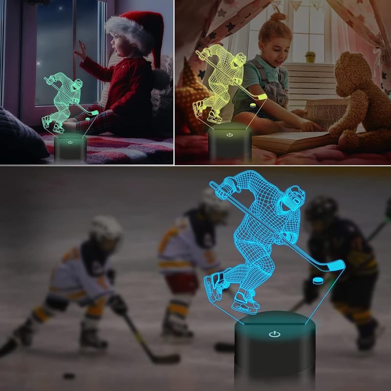 Eishockey Nachtlicht - 3D LED Lampe für Kinder und Jungen
