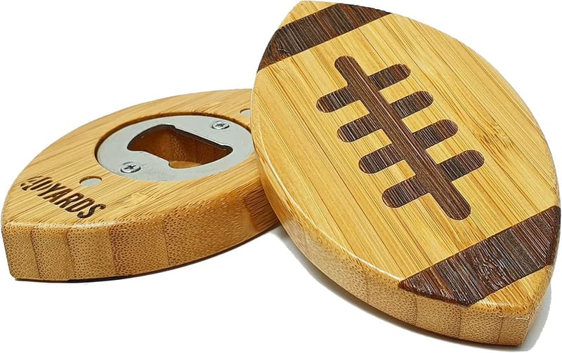 40YARDS American Football Flaschenöffner aus Bambus & Stahl mit Magnete