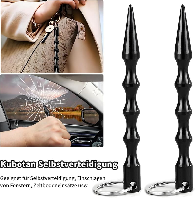 Selbstverteidigungs-Kubotan für Frauen im 3er Set - Schwarz