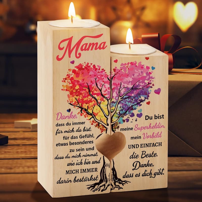 Muttertagskerzenständer mit persönlichem Text für Mama
