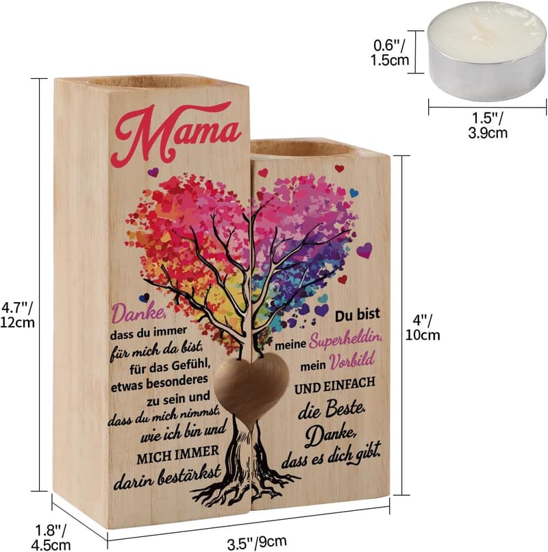 Muttertagskerzenständer mit persönlichem Text für Mama