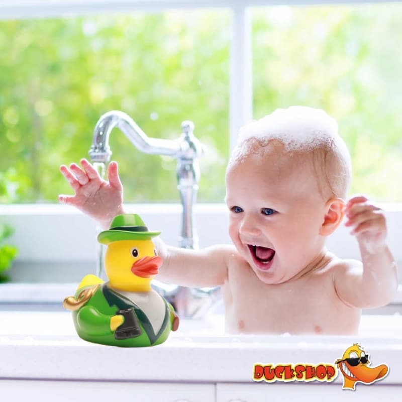 Badeente Jäger mit Gewehr und Zubehör – Geschenk für Jäger