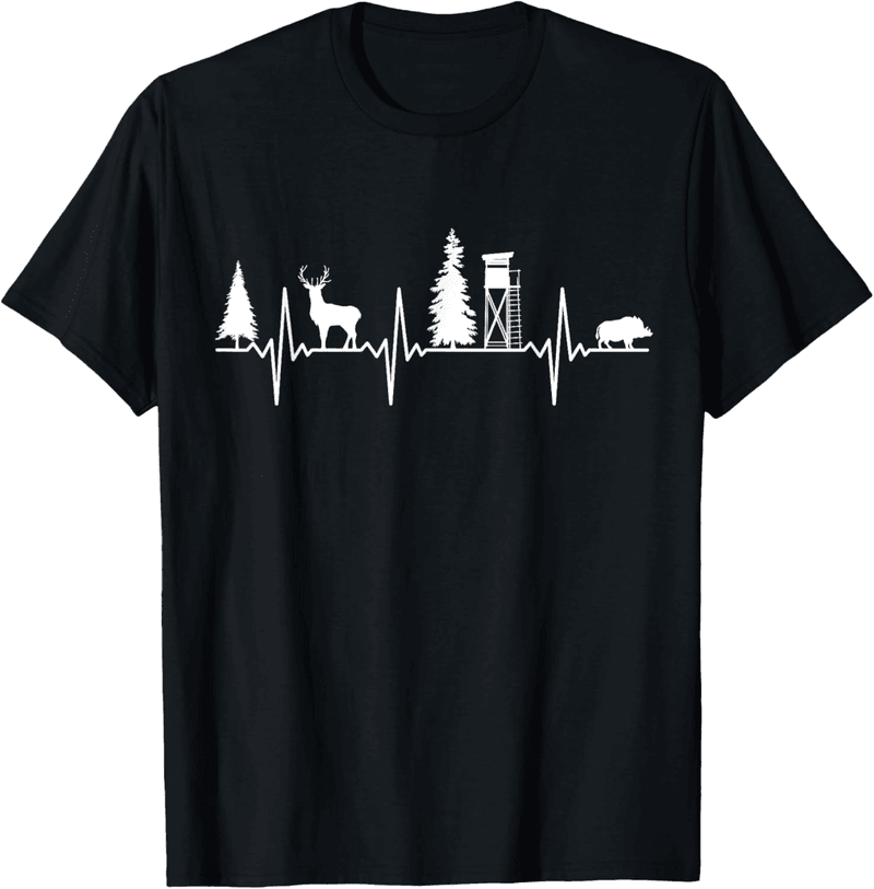 Jäger T-Shirt mit Herzschlag-Motiv für Wildschwein- und Rotwildliebhaber