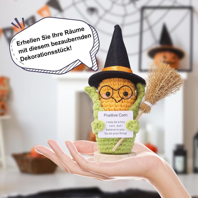 Halloween Geschenk: Positive Kartoffel Puppe mit Hexenhut und Karte