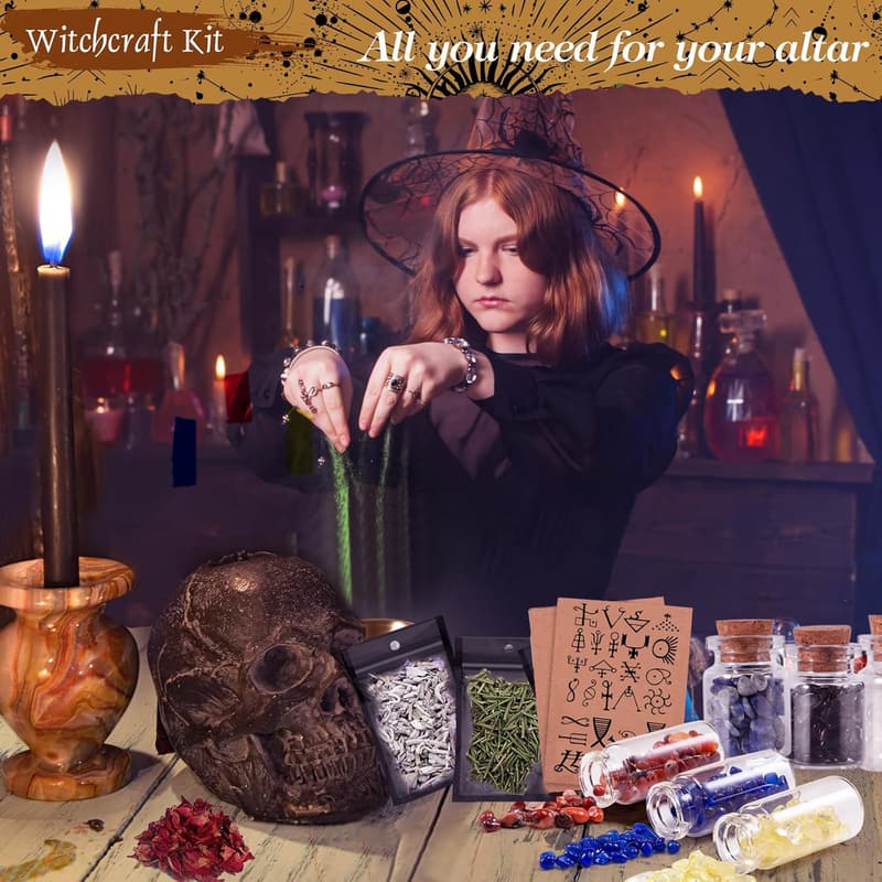 Hexen Starter Kit mit Kerzen, Kristallen und Amethyst Pendel für Damen