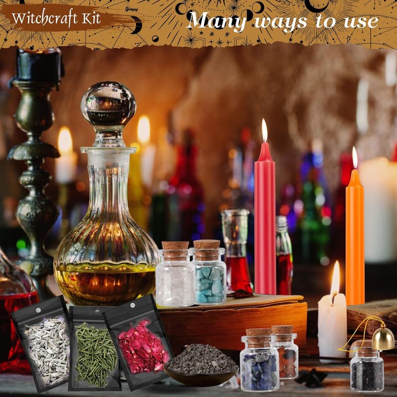 Hexen Starter Kit mit Kerzen, Kristallen und Amethyst Pendel für Damen