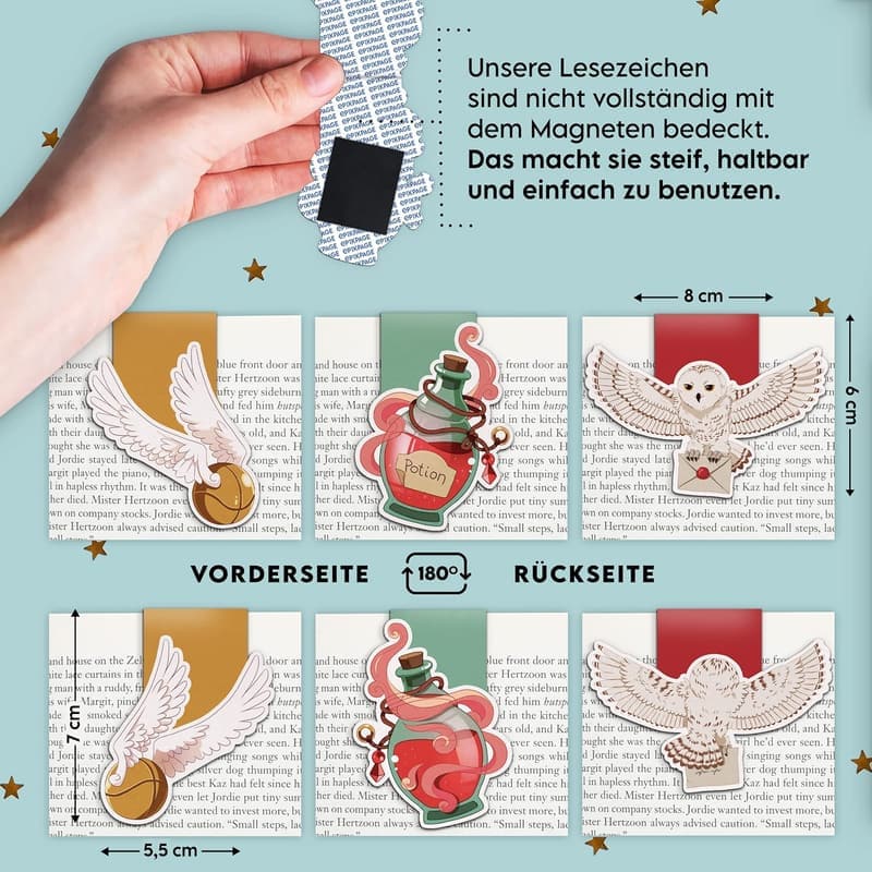 Magnetische Lesezeichen im Zauber-Thema – 3er-Set für Buchliebhaber