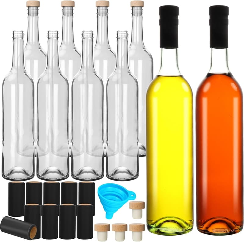 Set mit 10 Glasflaschen (750 ml) mit Korkdeckel und Verschlusskappen