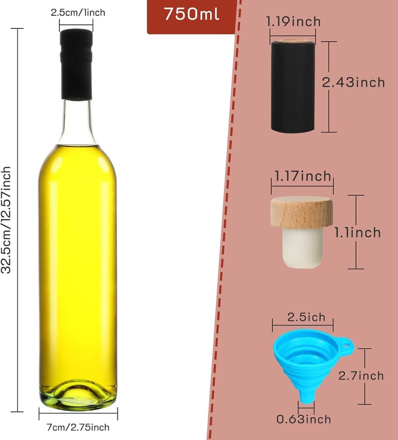 Set mit 10 Glasflaschen (750 ml) mit Korkdeckel und Verschlusskappen