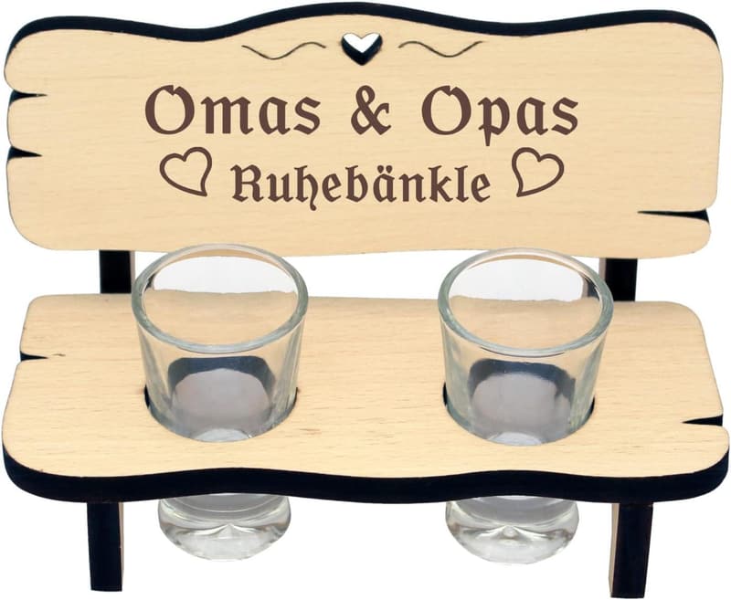 Originelle Schnapsbank mit 2 Gläsern für Großeltern