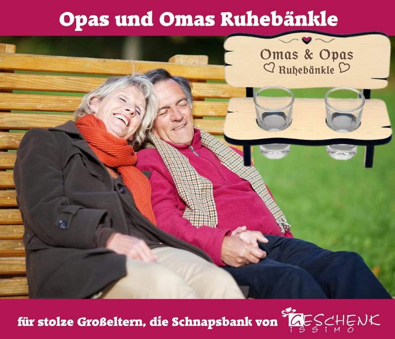Originelle Schnapsbank mit 2 Gläsern für Großeltern