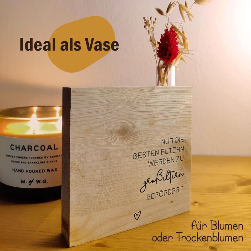 Geschenk zur Geburt für Großeltern - Holzbild mit Reagenzglas