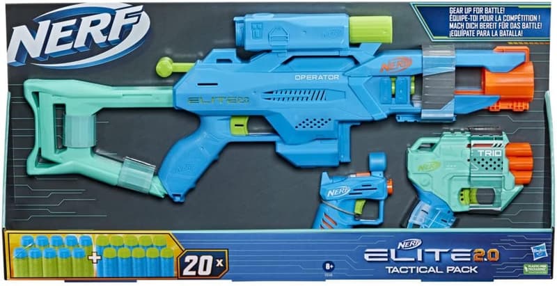 NERF Elite 2.0 Tactical Blaster Set mit 20 Darts, 3 Blastern