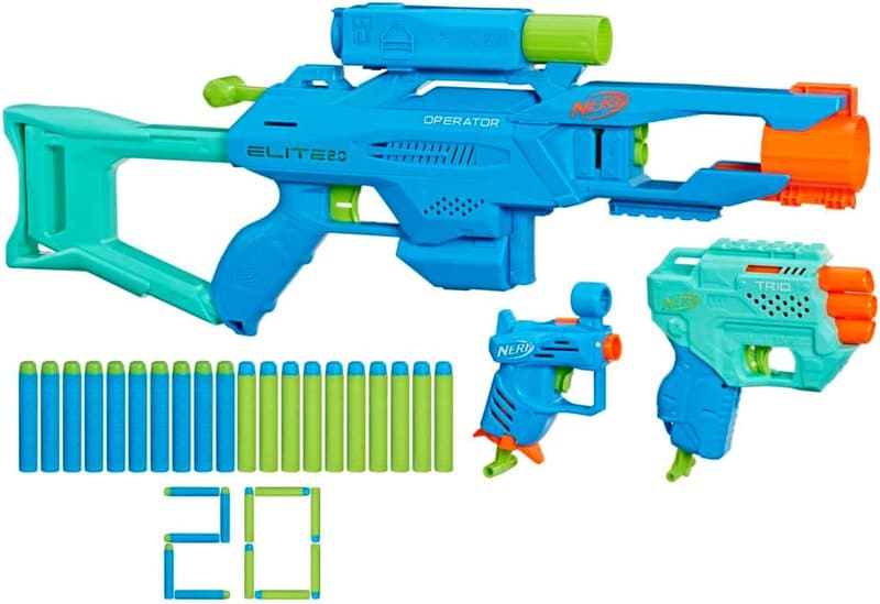NERF Elite 2.0 Tactical Blaster Set mit 20 Darts, 3 Blastern