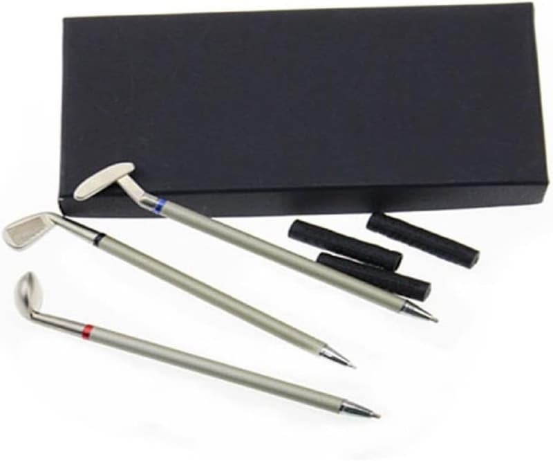Golfgeschenkset mit Golfschläger-Kugelschreiber in schwarzer Box