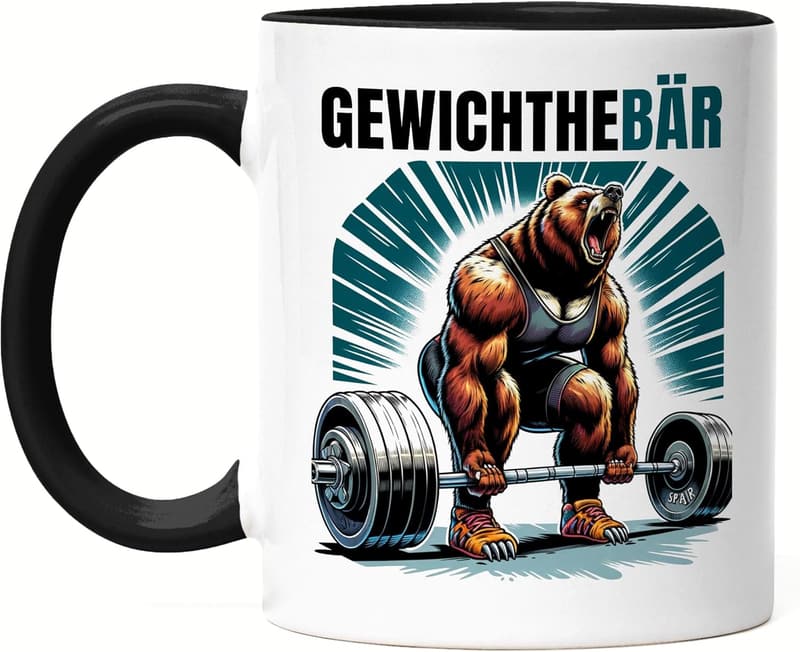 Humorvolle Gewichtheber-Tasse in Schwarz für Sportliebhaber
