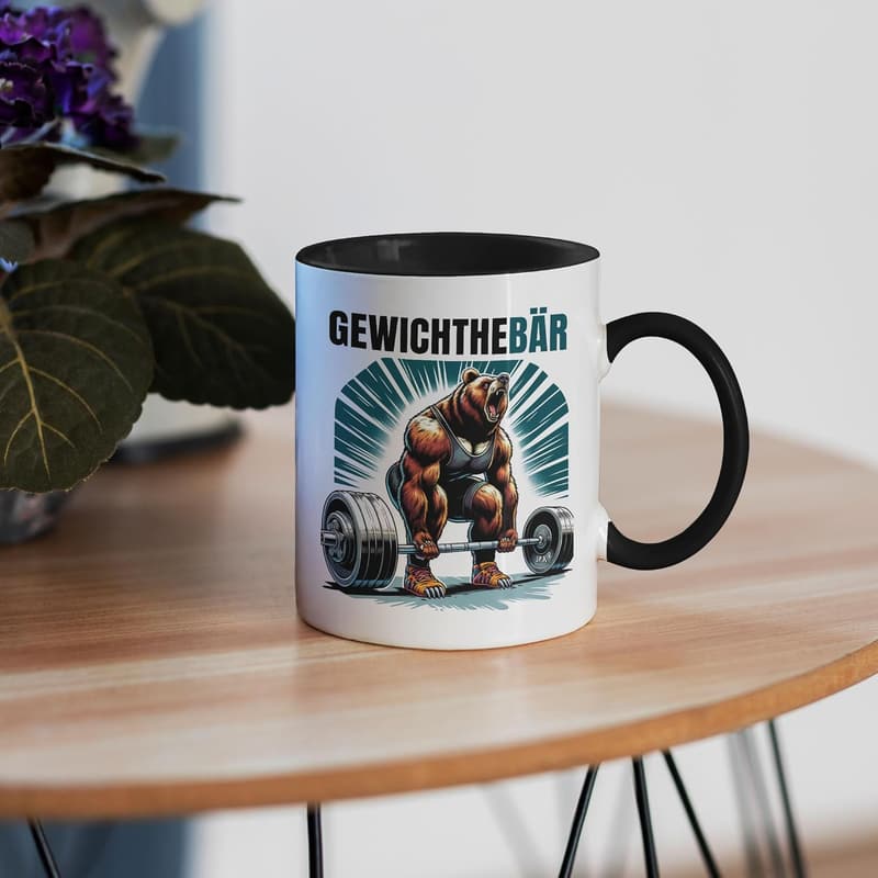 Humorvolle Gewichtheber-Tasse in Schwarz für Sportliebhaber