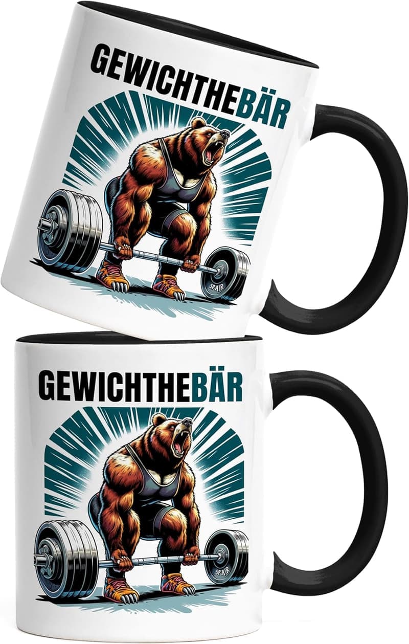 Humorvolle Gewichtheber-Tasse in Schwarz für Sportliebhaber