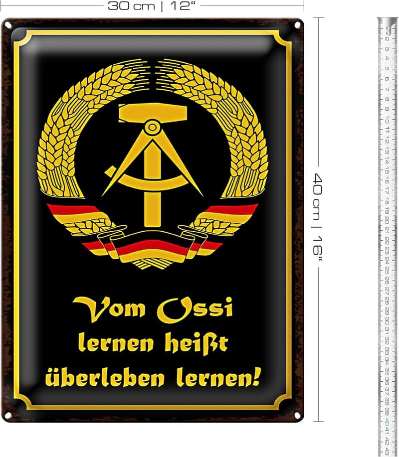 Nostalgisches Blechschild 'Vom Ossi lernen' | DDR-Design | 30 x 40 cm