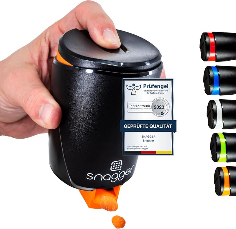Snackspender für Männer - Saubere Hände beim Snacken (schwarz-orange)