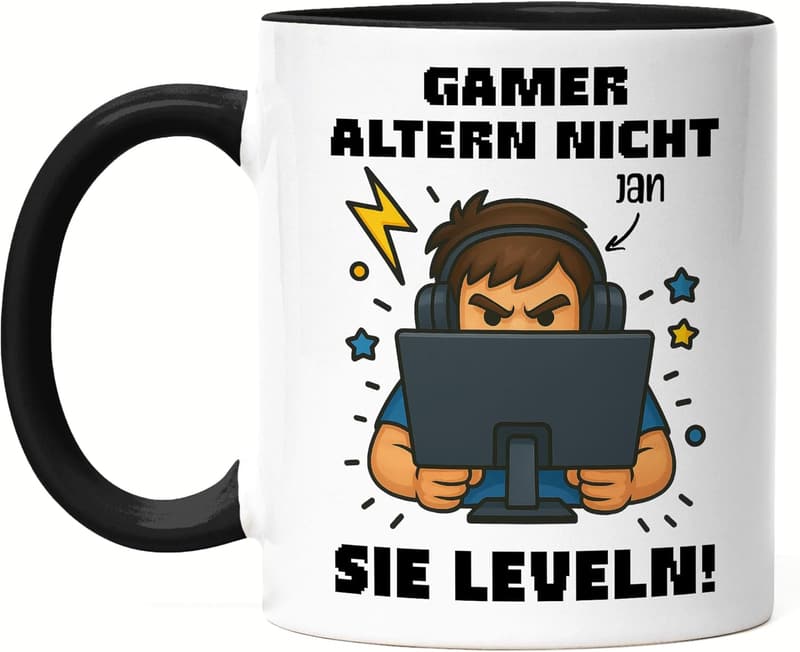 Personalisierte Gamer-Tasse für Männer – Geschenk zum Geburtstag schwarz