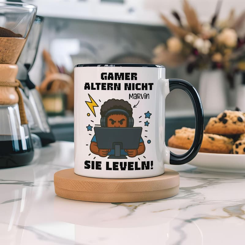 Personalisierte Gamer-Tasse für Männer – Geschenk zum Geburtstag schwarz