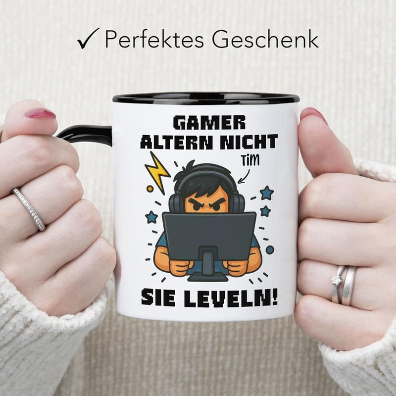 Personalisierte Gamer-Tasse für Männer – Geschenk zum Geburtstag schwarz
