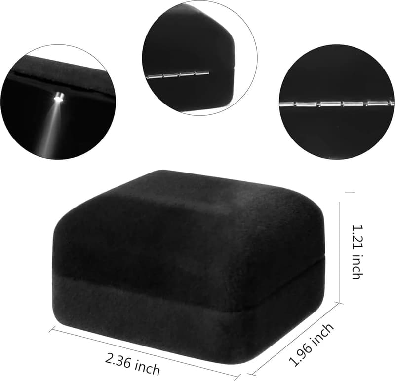 Ringbox mit LED-Beleuchtung aus Samt für Verlobung und Hochzeit (schwarz)