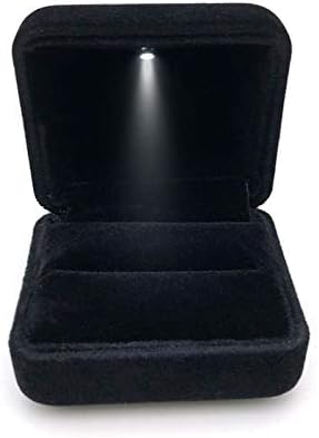 Ringbox mit LED-Beleuchtung aus Samt für Verlobung und Hochzeit (schwarz)