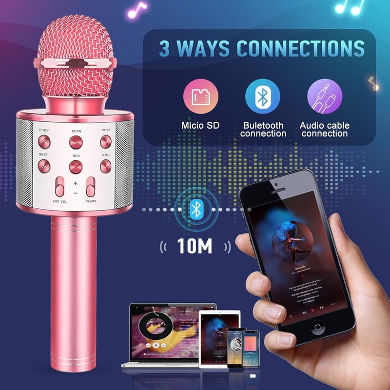 Bluetooth Karaoke Mikrofon für Mädchen, Geschenk für 3-11 Jahre