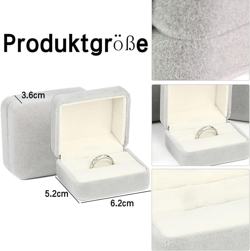 Ringschatulle aus Samt, 64 x 52 x 36 mm - Schmucketui für Paare